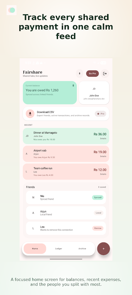 FairShare main screen