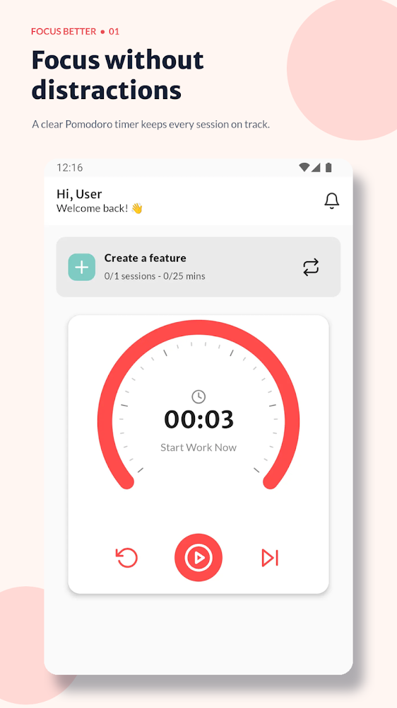 Focus Timer main screen