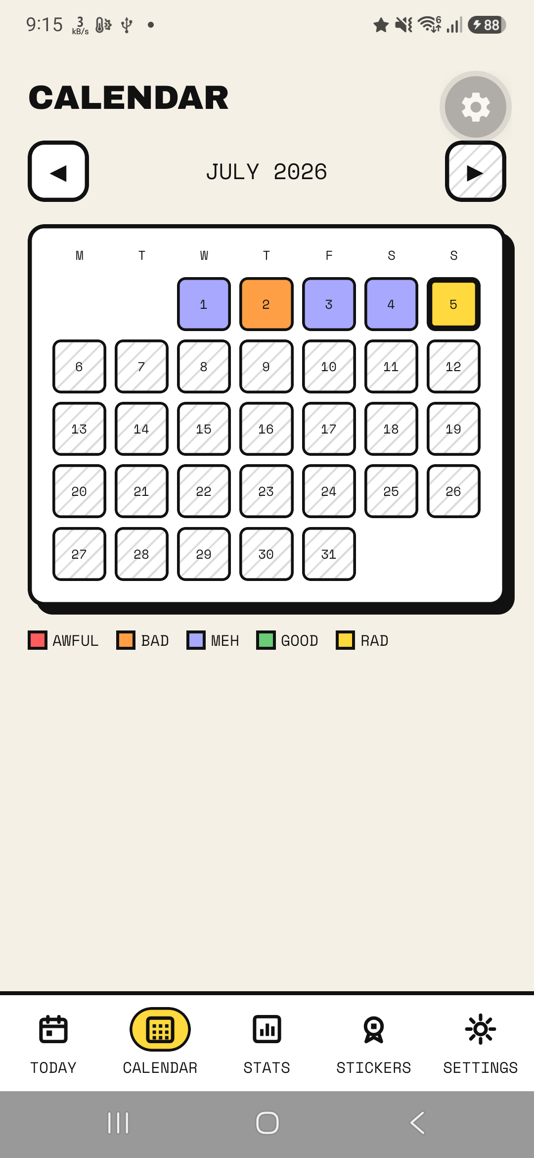 Moodly calendar screen