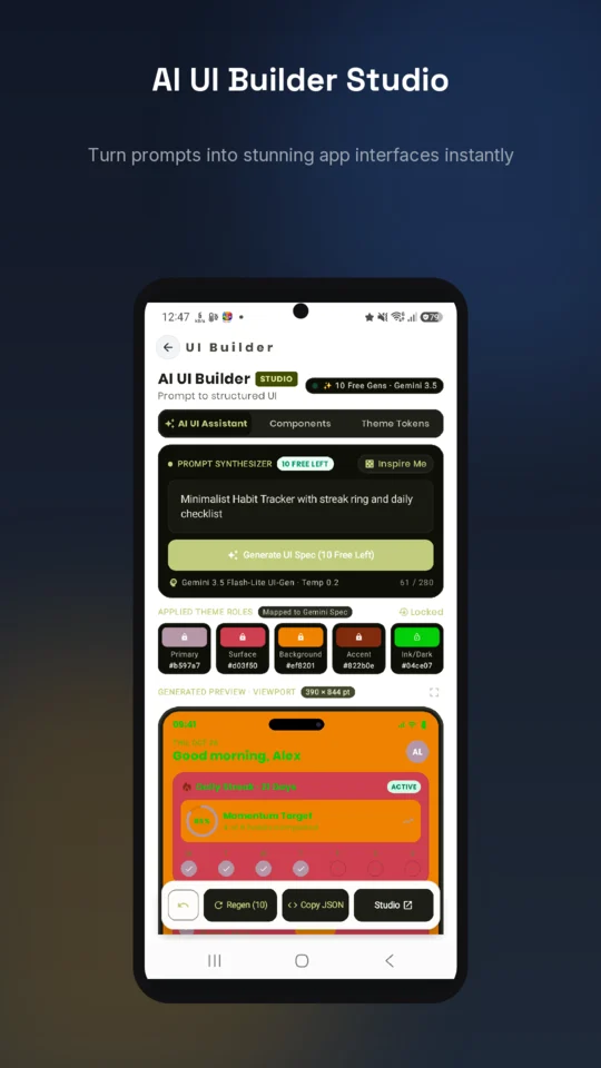 AI-designed Play Store screenshot: AI UI Builder Studio