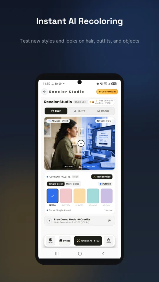 AI-designed Play Store screenshot: Instant AI Recoloring