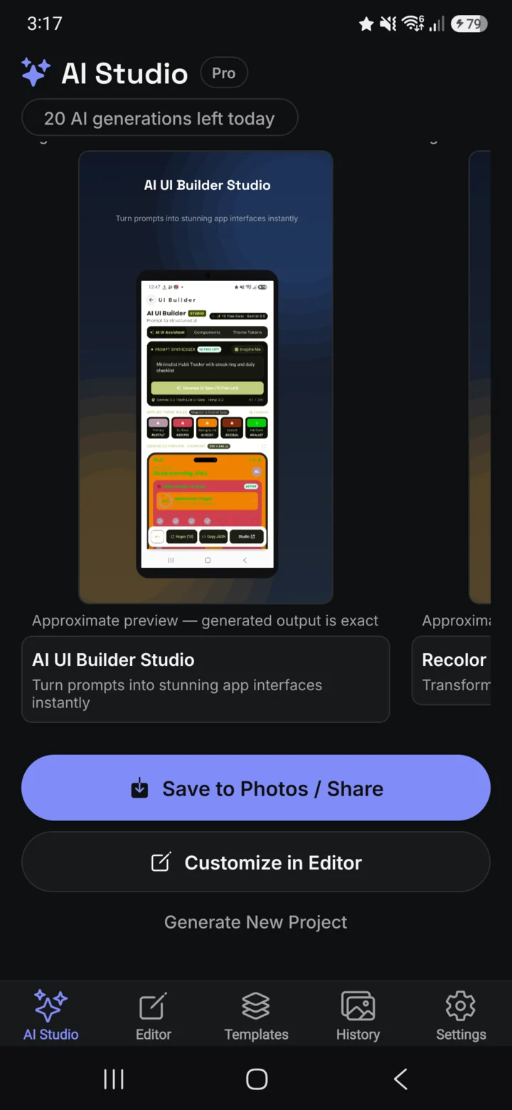 AI Studio result with AI-written headline and background